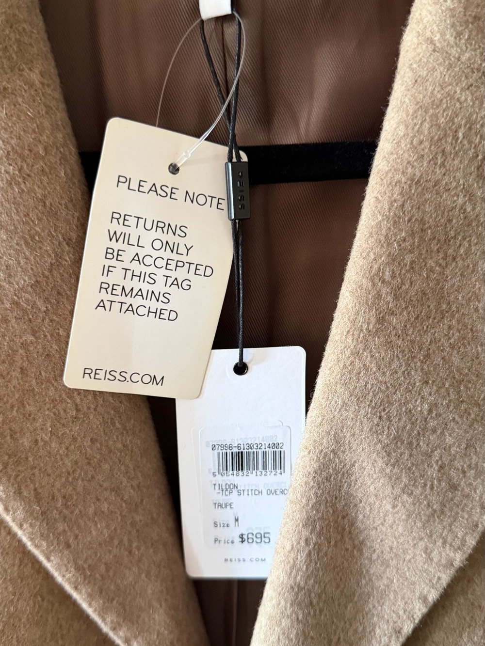 Reiss Camel Wool Pea Coat NWT - Picture 2 of 3